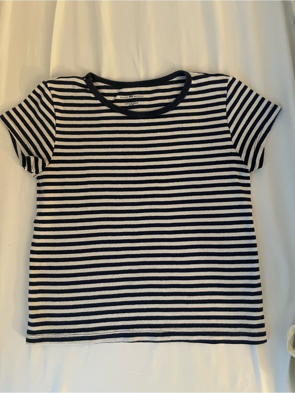 Brandy Melville Navy & White Striped Crewneck Tee